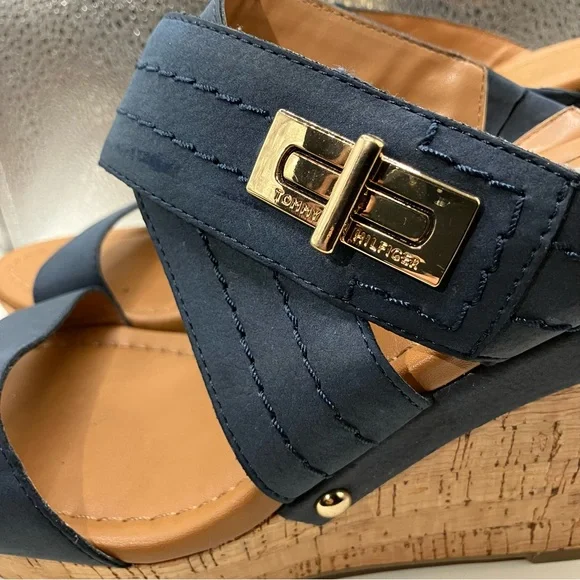 Tommy Hilfiger Navy Blue Mili Cork Wedge Sandal Size 7.5 - Picture 4 of 16